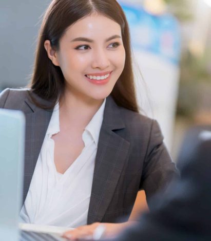 Interview job recruitment concept attractive asian female answer question between meeting room human resource job head hunter interview